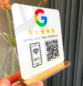 パーソナライズされたGoogleレビューサインNFCスキャンコードアクリルソーシャルメディアサインスタンドベースストアの装飾とGoogleレビュープレート