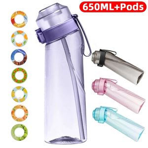 Garrafa de água com sabor de frutas de ar 650ml com pod tritan esportes acima da garrafa de água ao ar livre fitness esporte copo de água com palha 240322