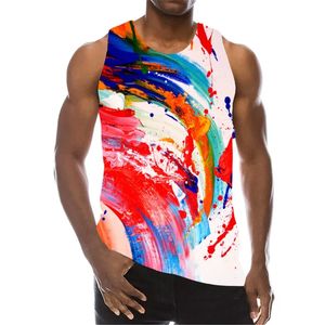 Tie-dye Doodled Regatas masculinas Verão Sem Mangas 3D Gradiente Impressão Colete Solto Casual Correndo Esportes Masculino Top Tamanho Grande 7XL