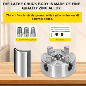 Lathe Chuck 3 käkar/4 käkar 3,17 mm/5mm/8mm anslutningsstång manuell självcentrering av monteringsbult för slipning malning vändningsmaskin