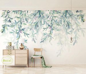 Bakgrundsbilder Bacal Custom PO 3D Bakgrund Moderna Green Leaves Akvarell Nordisk stil Mural Väggpapper vardagsrum fresco heminredning