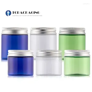 Garrafas de armazenamento 50pcs 50ml / 80g frasco de creme vazio recipiente cosmético plástico makup máscara recarregável recipiente claro embalagem pote tampa de alumínio