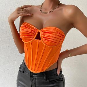 Canotte da donna Corsetto a pieghe arancione Canotta Estetica estiva Top Abbigliamento Trend Y2K Halter Bustier Vest Streetwear Canotta slim fit