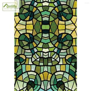 Window Stickers Funlife Green Glass Mosaic Decorative Static Cling Adhesive Film Wall Decals Waterproof Privacy Door