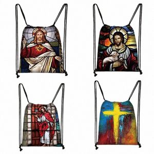 vintage Jesus Print Drawstring Bag Woman Rucksack Fi Storage Bag Teenager Boys Girls Apostles Backpack Angel Print Bookbag F01K#