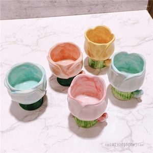 Portacandele 1pc tazza di ceramica creativa senso avanzato amico regalo di compleanno casa camera da letto soggiorno decorazione del desktop supporto a forma di tulipano