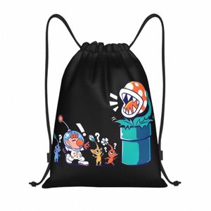 Anpassade Pikmins Video Gaming DrawString Bag for Training Yoga Ryggsäckar Kvinnor Män WRG Planet Sports Gym Sackpack P1gr#