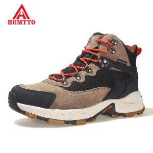 Sapatos Humtto Botas de caminhada à prova d'água tênis de couro para homens 2021 Esporte caça sapatos de trekking Sapatos respiráveis ao ar livre