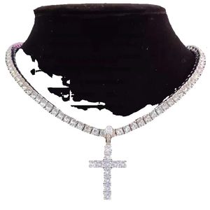 Hänge halsband män kvinnor hip hop cross halsband med 4mm zirkon tenniskedja isad ut bling hiphop smycken mode gåva