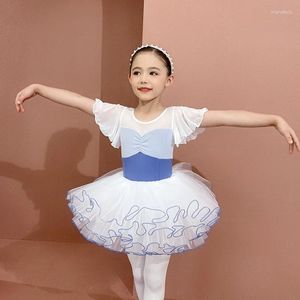 Conjuntos de roupas crianças bonito dancewear conjunto meninas de manga curta em torno do pescoço de algodão macacão verão crianças ballet split terno 4-12 anos de idade