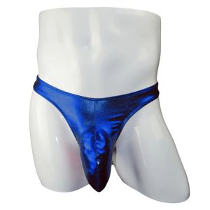 Mens Bulge Pouch Briefs Wet Look Underwear Bikinis Faux Leather T-Back Thong Sexy Men's Big Cock Briefs New Clubwear One Size