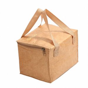 Borsa da pranzo pieghevole a tenuta stagna di grande capacità Sacchetti di carta Kraft Borse a mano per alimenti Borsa da pranzo impermeabile Tote Canvas Lunch Bag J5gG #