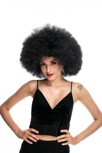 Peruklar afro palyaço cosplay peruk kadınlar için siyah kap büyük futbol fanlar peruklar cadılar bayramı yetişkinler unisex sentetik saç siyah erkekler kıvırcık