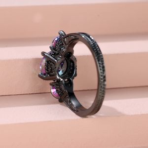 Mystic Rainbow Fire Zircone Round Wedding Bands Black Gold Colore Gold Vintage Female Promise Impegno per i gioielli da festa