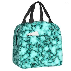 Storage Bags Turquoise Marble Thermal Insulated Lunch Bag Abstract Pattern Portable Tote For Outdoor Picnic Multifunction Food Box