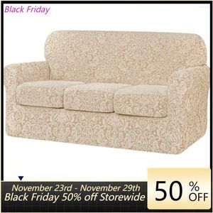 Fodere per sedie Fodera per cuscino separata per divano damascato jacquard elasticizzato in 4 pezzi (lino per divano)