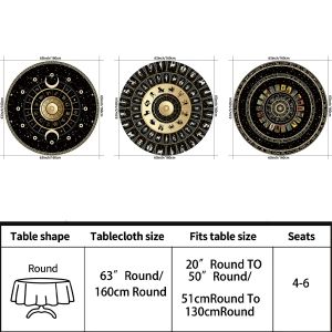 Tovaglia da 1 pezzi tovaglia circolare a colori impermeabili cover tavolo da pranzo asciugamano multiuso da 63 pollici in oro nero