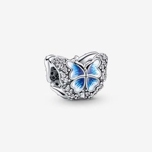 Blue Butterfly Blawling Charm Pandoras 925 Sterling Srebrny luksusowy urok zestaw Bransoletka Making Beaded Charms Designer Naszyjnik Wisior Oryginalne pudełko hurtowe