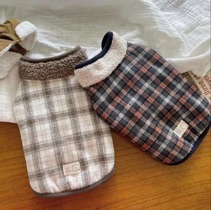 Hundebekleidung Winter Retro Plaid Pelzkragen Haustier Baumwollkleidung Warme Weste Katzen Welpen Bichon Teddy Schnauzer Mantel Kleine Kleidung