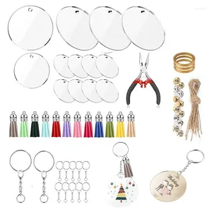 Keychains 74PCS Acrylic Circle Discs Set Including Key Rings With Chain Jump Craft Tassels For Keychain DIY Supplies