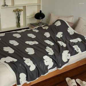 Blankets INS Korean Dog Jacquard Knitted Blanket Cartoon Throw Bed Chair Cover Nap Warm Soft Cozy Shawl