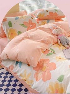 Bedding Sets Four-Piece Cotton Fresh Double-Sided Color Matching Flower PrintingDyeing Simple Fashion Women's Thickened Home Textile