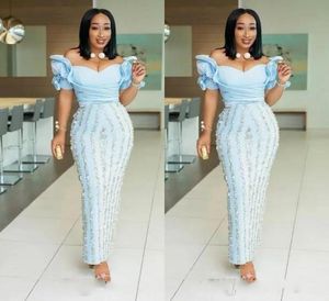 2022 Gorgeous Aso Ebi african Evening Dresses Off the Shoulder Ruched 3D Floral Plus Size Long Elegant Prom Dresses Csutom Made B02181715