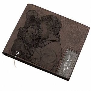 men Engraved Photo Bifold Wallet Men' Short Frosted Wallet Persalized Picture Text Gifts Father's Day Gift for Him Men Husband q6is#