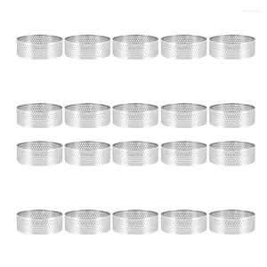 Moldes de cozimento 20 pcs sobremesa redonda de aço inoxidável perfurado torta de frutas quiche bolo mousse molde cozinha 6cm