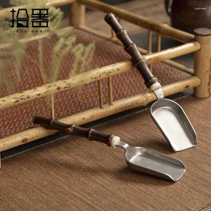 Teeschaufeln Lila Bambuspeitsche Legierung Schaufel Sub Teelöffel Japanischer Löffel Zeremonienzubehör