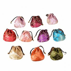10 pezzi di seta cinese ricamo con coulisse borse esposizione dei gioielli mini portamonete borsa dei gioielli delle donne borse per imballaggio S0A5 #