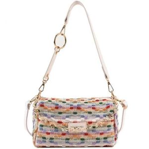 NEW Fashion Ladies spring and summer burst rainbow color canvas braided large capacity Tote bags shoulder bags crossbody bag shopping bag beach bags Commuter bag 28