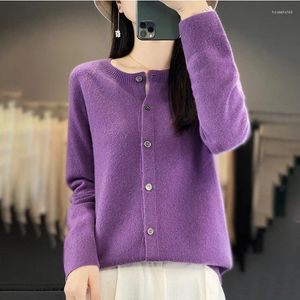 Frauen strickt Frühling Herbst Kleidung empfohlen reine Wolle Strickjacke Rundhals Osmanthus Nadel Strickpullover lose einfach