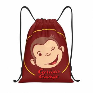 Özel Meraklı George Manga Mkey Yüz Drawstring Çantalar Kadın Erkekler Hafif Spor Salonu Depolama Sırt Çantası L14E#