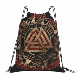 Valknut Symbol V-Viking Age Cool Drawstring Bagsスポーツユニセックス防水ストレージ整理バンドルポケットロープバッグA5JT＃