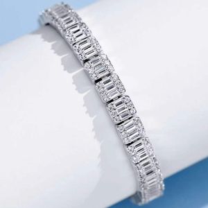 High End Jewelry Ladder Square And Round Diamond Splicing Inlaid Imitation Diamond Bracelet Super Shiny 925 Silver Gold-plated Heavy-duty Ins Bracelet