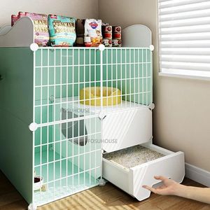 Cat Carriers Modern Iron Mesh Cages House Indoor Hiding Breathable Fence Toilet Litter Box Integrated Cat's