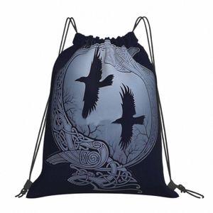Odins Ravens V-wiking wiek fajne torby z sznurkiem podróżne 3d print plecak boy dziewcząt szkolna torba obuwnicza D288#