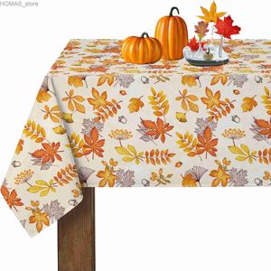 Table Cloth Thanksgiving Fall Autumn Maple Leaf Rectangle Tablecloth Holiday Party Decoration Waterproof Table Cover for Kitchen Table Decor Y240401