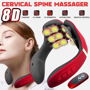 12 Heads Neck Massager Electric Cervical Massage Pulse Magnetic Therapy Compress Neck Protector 15 Gears WIth Remote Control 240329