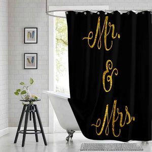 Duschgardiner Herr och fru Black Gold Curtain Valentines Day Citat Tryckt polyestertyg Vattentätt badrum med krokar