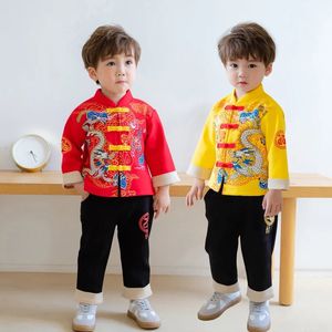 Summer Style Chinese Boys and Girls Traditional Childrens Clothing Personality Printed Piglet Dragon Tang Suit 14 Years Old 240328