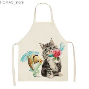 Schürzen geometrische süße Katzenmuster Schürze Küche Küchenchef Bäckerei Eltern-Kind-Leinen Reinigung Anti-Fouling-Accessoires Bib Y240401