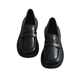 Sıradan Ayakkabı Kadın Siyah Deri Moda Sonbahar Kadın Ayakkabı Yuvarlak Toe Loafers Rahat Oxfords Zapatillas Mujer