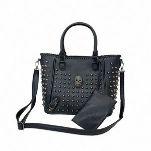 Bolsa feminina de couro pu bolsa crossbody bolsa caveira bolsa punk bolsa de ombro com carteira s3M1 #