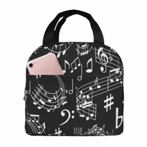 Música, Notas Musicais Lancheiras Bento Box Almoço Portátil Tote Resuable Picnic Bags Cooler Thermal Bag para Mulher Crianças Viagem g20K #