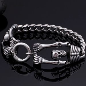 Pulseiras gótico crânio corpo pulseira para homens motociclista jóias mens pulseiras na mão banda corrente acessórios de aço inoxidável atacado