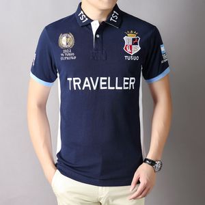 Camisa polo masculina manga curta, design bordado com gola virada para baixo, algodão puro respirável, verão casual nova tendência