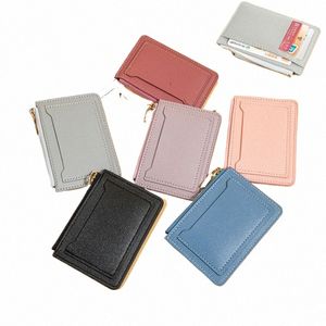 1PC Ultra-Thin Women Men Credit ID Card Holder Pu Leather Zipper Fi Small Wallet Mey Bag Case Coin Purse Clip Organizer S30C#