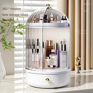 Storage Boxes Rotating Cosmetic Box Dustproof Makeup Brush Cylinder Desktop Pen Holder Lipstick Skincare Product Sorting Shelf